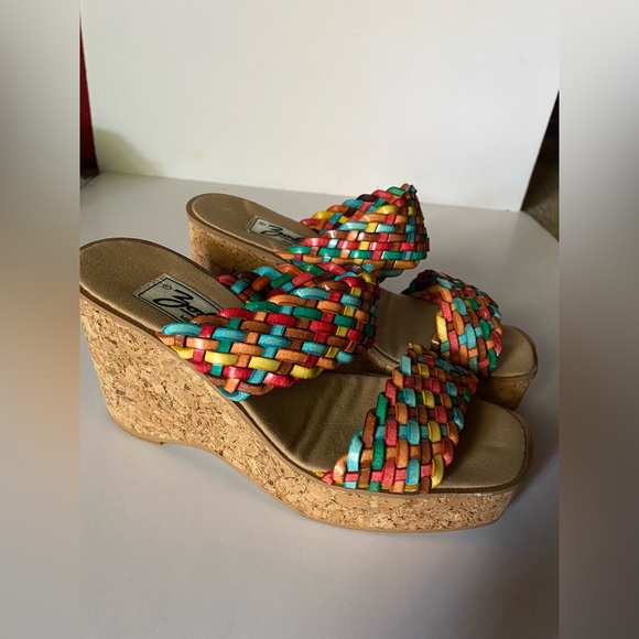 Vintage 70s Rare Zodiac Colorful Strap Wedges Heels 7b from Spain - Picture 3 of 7